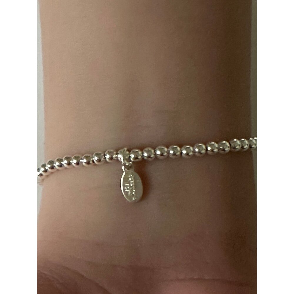925 Sterling Silver Beaded Stretch Stacking Bracelet Cat Head Minimalist - Picture 5 of 5